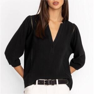 Johnny Was Calme Gauze Bishop Sleeve Blouse Black Size Medium